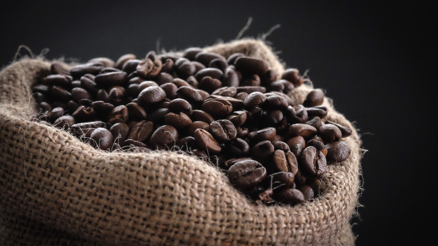 A sack full of coffee beans.