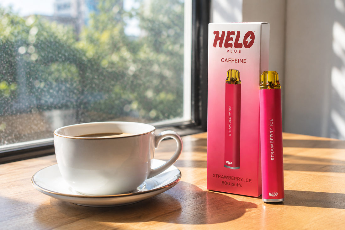 Matcha, yerba mate and a HELO energy diffuser lined up as coffee alternatives for energy