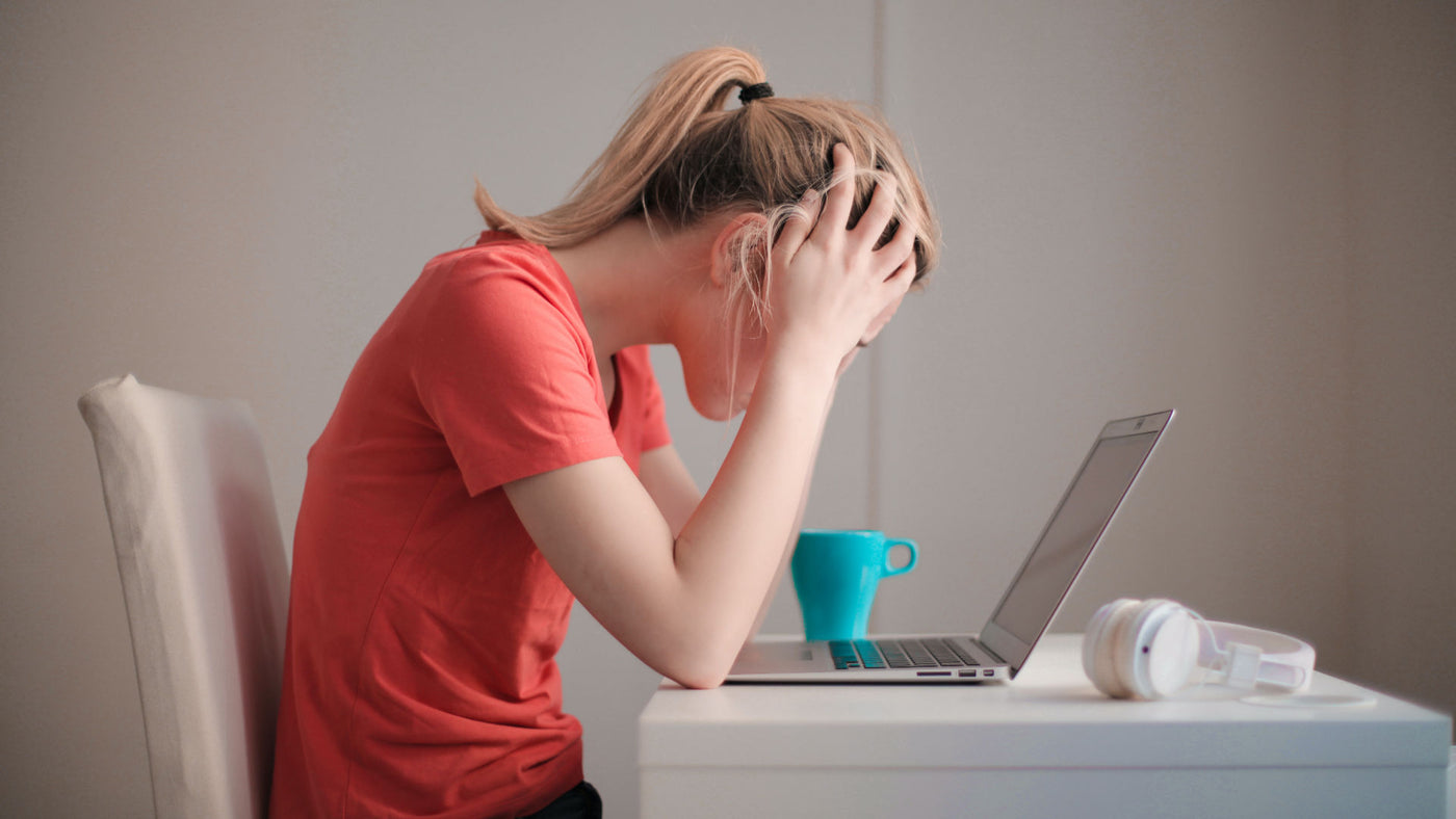 Young woman studying and looking at her laptop.