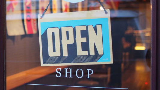 Open sign in a store window