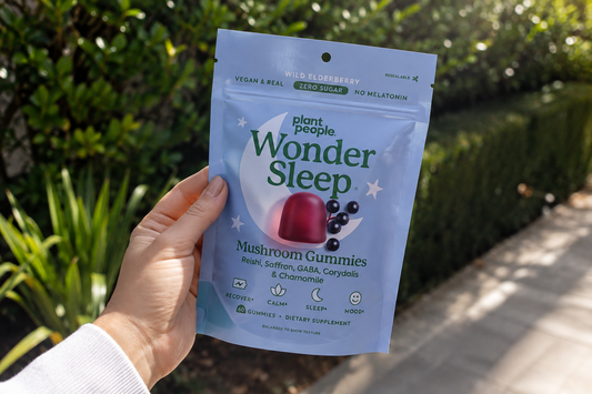Wonder Sleep melatonin-free mushroom sleep gummies from Plant People shown for a Wonder Sleep gummies review